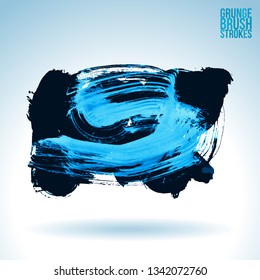 Blue brush stroke and texture. Grunge vector abstract hand - painted element. Underline and border design.