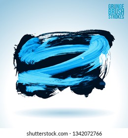 Blue brush stroke and texture. Grunge vector abstract hand - painted element. Underline and border design.