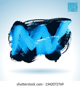 Blue brush stroke and texture. Grunge vector abstract hand - painted element. Underline and border design.