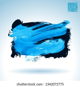 Blue brush stroke and texture. Grunge vector abstract hand - painted element. Underline and border design.