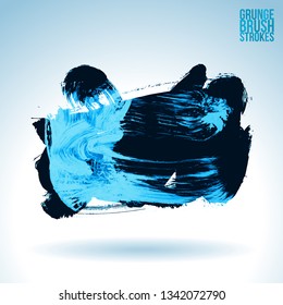 Blue brush stroke and texture. Grunge vector abstract hand - painted element. Underline and border design.