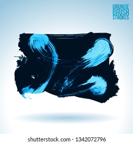 Blue brush stroke and texture. Grunge vector abstract hand - painted element. Underline and border design.