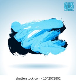 Blue brush stroke and texture. Grunge vector abstract hand - painted element. Underline and border design.