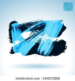 Blue brush stroke and texture. Grunge vector abstract hand - painted element. Underline and border design.