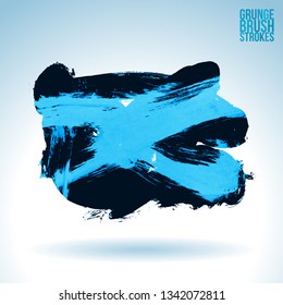 Blue brush stroke and texture. Grunge vector abstract hand - painted element. Underline and border design.