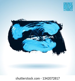 Blue brush stroke and texture. Grunge vector abstract hand - painted element. Underline and border design.
