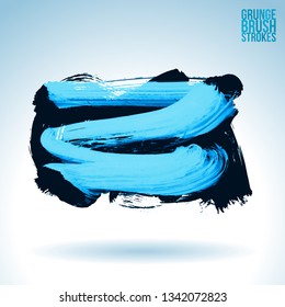 Blue brush stroke and texture. Grunge vector abstract hand - painted element. Underline and border design.