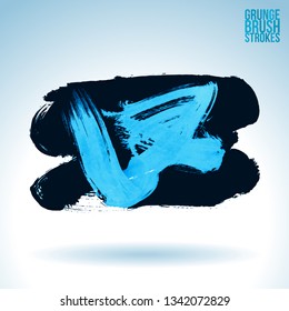 Blue brush stroke and texture. Grunge vector abstract hand - painted element. Underline and border design.