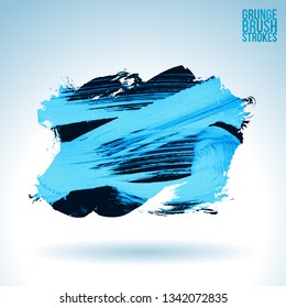 Blue brush stroke and texture. Grunge vector abstract hand - painted element. Underline and border design.