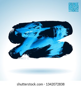 Blue brush stroke and texture. Grunge vector abstract hand - painted element. Underline and border design.