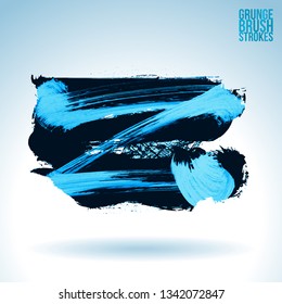 Blue brush stroke and texture. Grunge vector abstract hand - painted element. Underline and border design.