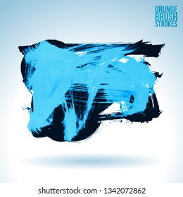 Blue brush stroke and texture. Grunge vector abstract hand - painted element. Underline and border design.