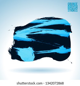 Blue brush stroke and texture. Grunge vector abstract hand - painted element. Underline and border design.