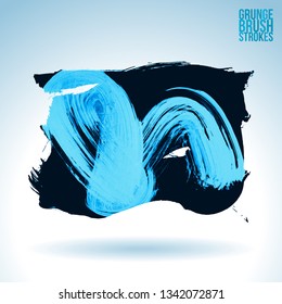 Blue brush stroke and texture. Grunge vector abstract hand - painted element. Underline and border design.