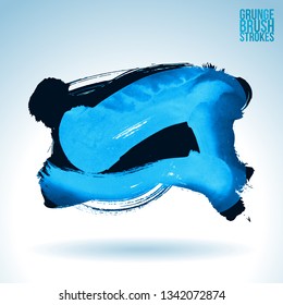 Blue brush stroke and texture. Grunge vector abstract hand - painted element. Underline and border design.