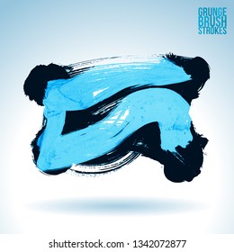 Blue brush stroke and texture. Grunge vector abstract hand - painted element. Underline and border design.