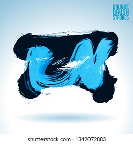 Blue brush stroke and texture. Grunge vector abstract hand - painted element. Underline and border design.