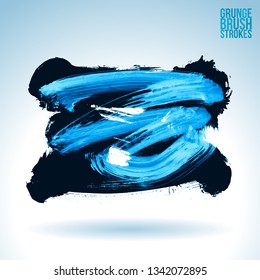 Blue brush stroke and texture. Grunge vector abstract hand - painted element. Underline and border design.