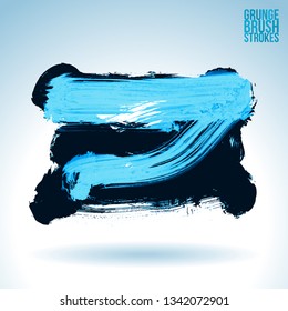 Blue brush stroke and texture. Grunge vector abstract hand - painted element. Underline and border design.
