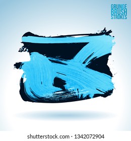 Blue brush stroke and texture. Grunge vector abstract hand - painted element. Underline and border design.