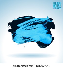 Blue brush stroke and texture. Grunge vector abstract hand - painted element. Underline and border design.
