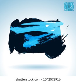 Blue brush stroke and texture. Grunge vector abstract hand - painted element. Underline and border design.