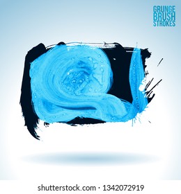 Blue brush stroke and texture. Grunge vector abstract hand - painted element. Underline and border design.