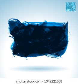 Blue brush stroke and texture. Grunge vector abstract hand - painted element. Underline and border design.