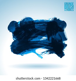 Blue brush stroke and texture. Grunge vector abstract hand - painted element. Underline and border design.