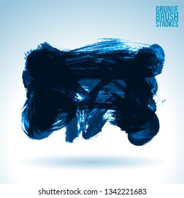 Blue brush stroke and texture. Grunge vector abstract hand - painted element. Underline and border design.