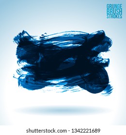 Blue brush stroke and texture. Grunge vector abstract hand - painted element. Underline and border design.