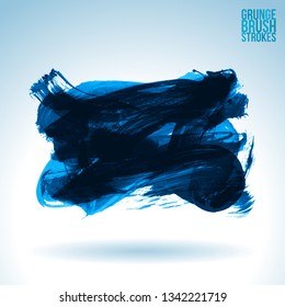 Blue brush stroke and texture. Grunge vector abstract hand - painted element. Underline and border design.