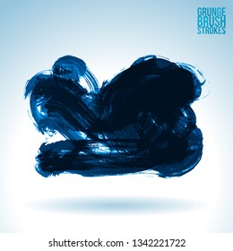 Blue brush stroke and texture. Grunge vector abstract hand - painted element. Underline and border design.