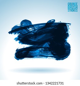 Blue brush stroke and texture. Grunge vector abstract hand - painted element. Underline and border design.