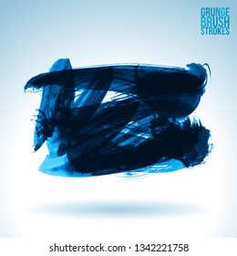 Blue brush stroke and texture. Grunge vector abstract hand - painted element. Underline and border design.