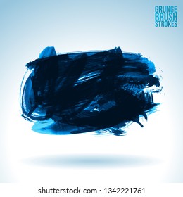 Blue brush stroke and texture. Grunge vector abstract hand - painted element. Underline and border design.