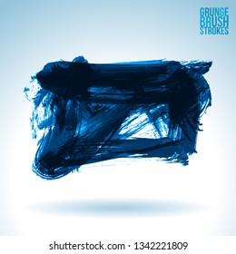Blue brush stroke and texture. Grunge vector abstract hand - painted element. Underline and border design.