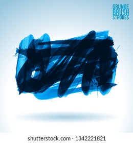 Blue brush stroke and texture. Grunge vector abstract hand - painted element. Underline and border design.