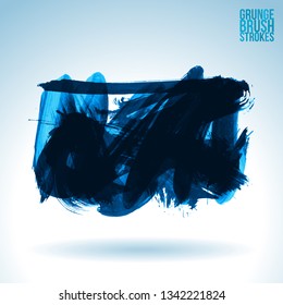 Blue brush stroke and texture. Grunge vector abstract hand - painted element. Underline and border design.