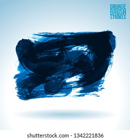 Blue brush stroke and texture. Grunge vector abstract hand - painted element. Underline and border design.