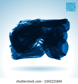 Blue brush stroke and texture. Grunge vector abstract hand - painted element. Underline and border design.