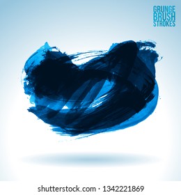 Blue brush stroke and texture. Grunge vector abstract hand - painted element. Underline and border design.