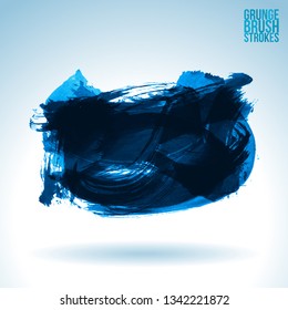 Blue brush stroke and texture. Grunge vector abstract hand - painted element. Underline and border design.