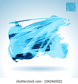 Blue brush stroke and texture. Grunge vector abstract hand - painted element. Underline and border design.