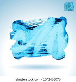 Blue brush stroke and texture. Grunge vector abstract hand - painted element. Underline and border design.