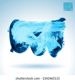 Blue brush stroke and texture. Grunge vector abstract hand - painted element. Underline and border design.