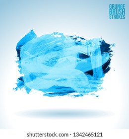 Blue brush stroke and texture. Grunge vector abstract hand - painted element. Underline and border design.