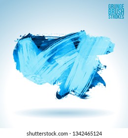 Blue brush stroke and texture. Grunge vector abstract hand - painted element. Underline and border design.