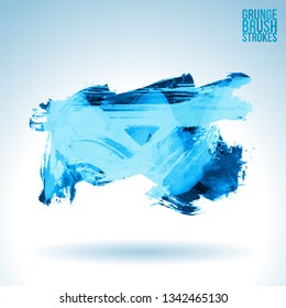 Blue brush stroke and texture. Grunge vector abstract hand - painted element. Underline and border design.