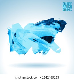 Blue brush stroke and texture. Grunge vector abstract hand - painted element. Underline and border design.